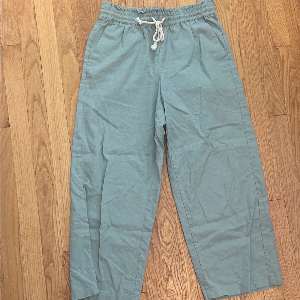 J. Crew Linen-Blend Drawstring Pants in Light Sage